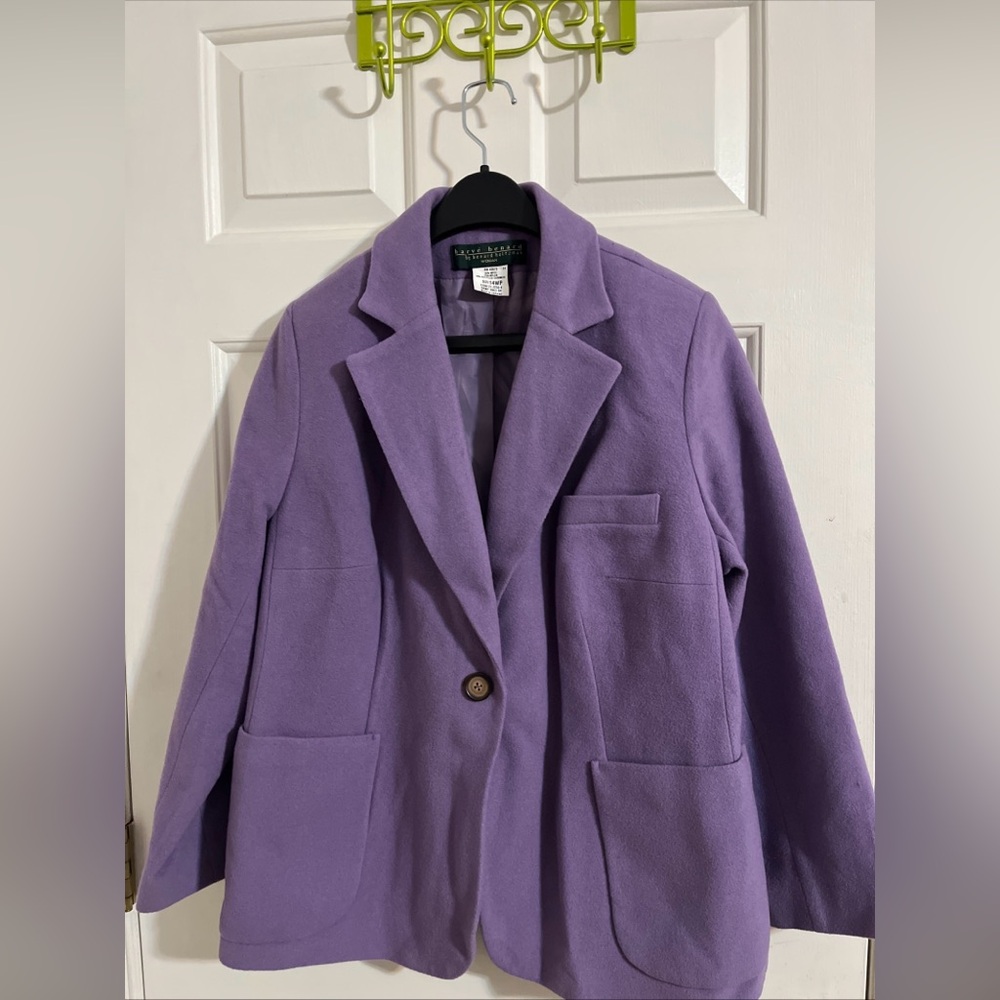 Vintage 90s Harve Benard Purple Wool Blazer Suit Crop Jacket size 14P